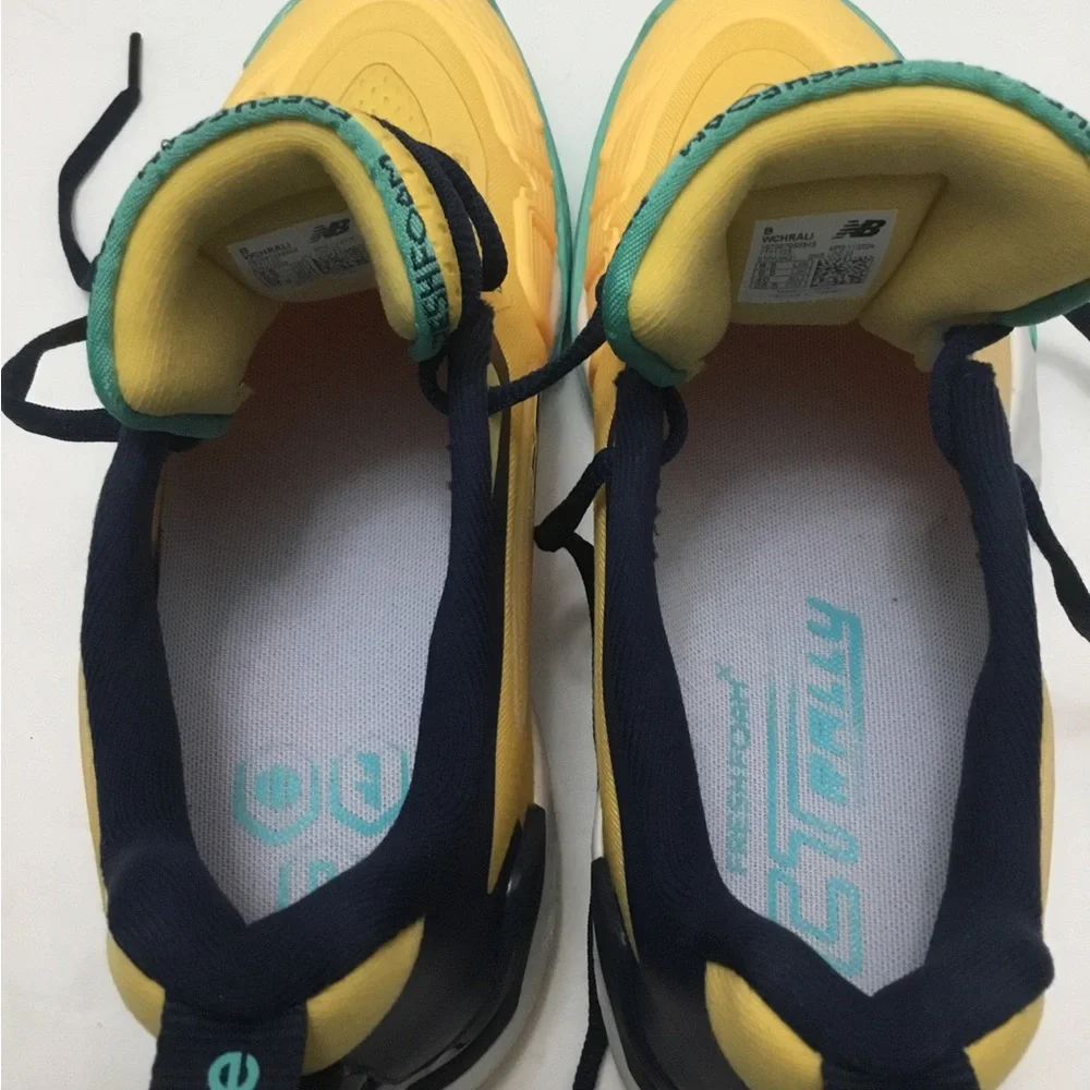 New Balance Yellow and Teal Sneakers with Navy Laces